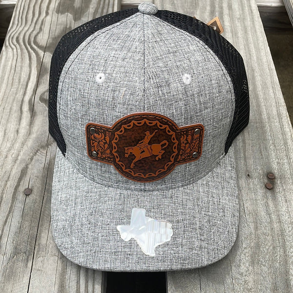 Bronco Leather Patch/Leather Bill Heather Grey/Black Snap Back Cap