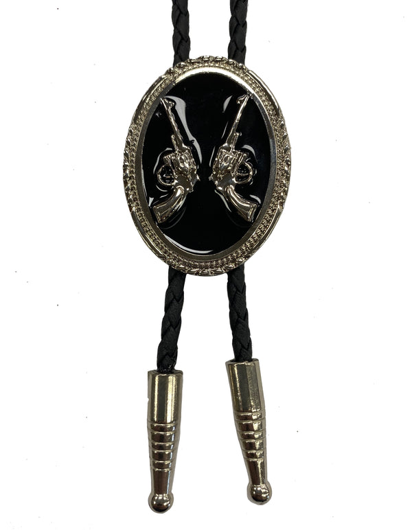 Top Notch Accessories 1003 Silver Pistols Oval Bolo Tie