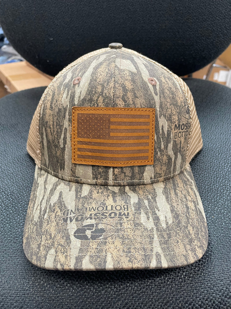 American Flag Leather Patch HW-LAF-NBL-KHK Camo/Khaki Snap Back Trucker Cap