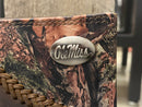 Zep-Pro University of Mississippi 1/2 Mossy Oak Camo/Brown leather Tri-fold Wallet. front view focusing on Concho