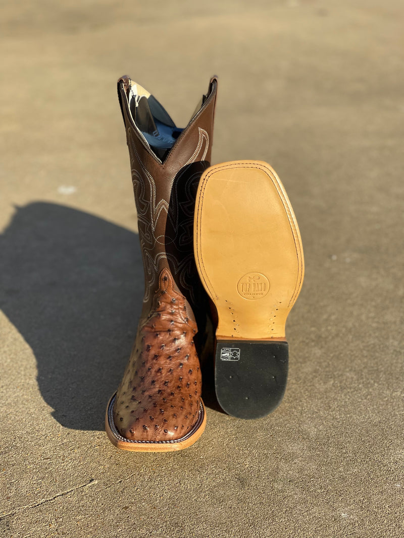 Men's Horse Power Top Hand HP8001 13" Kango Tobacco Full Quill Ostrich with Chocolate Pull Up Top Square Toe Boot