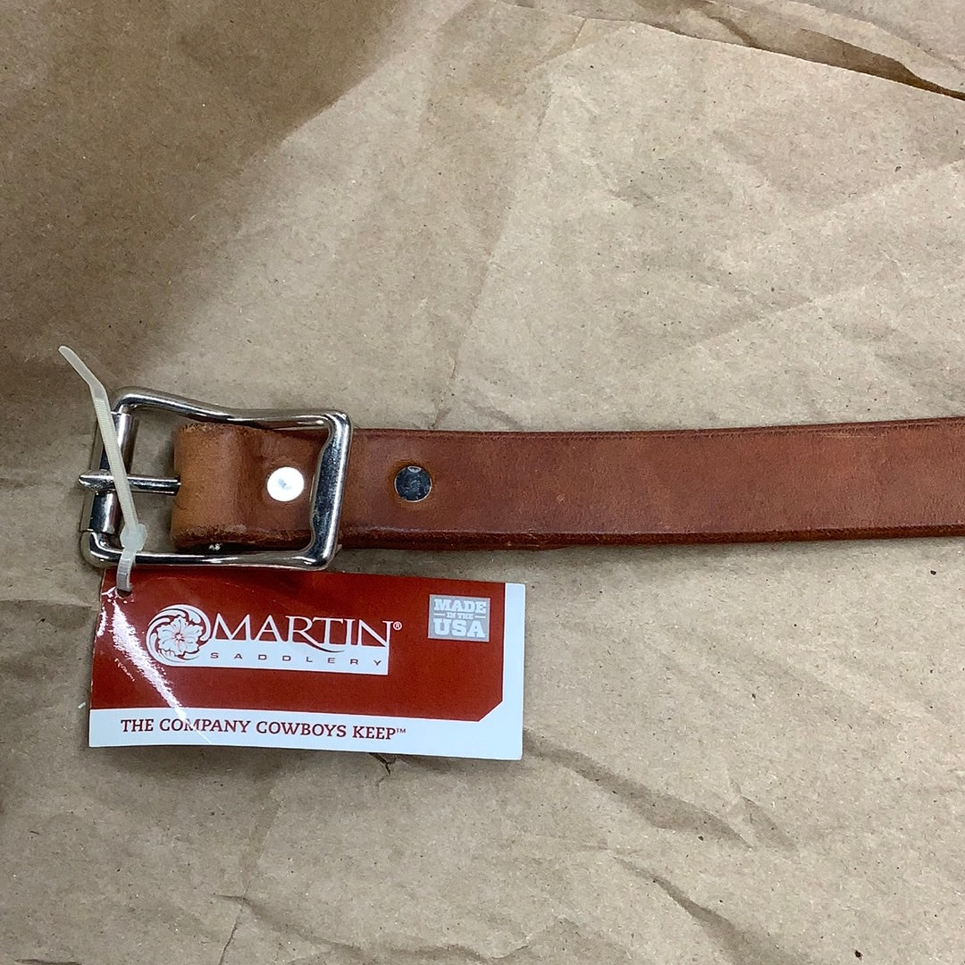 Buckle of harness leather breast collar tug.