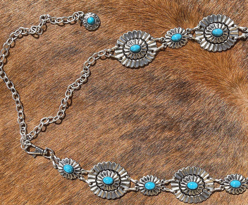 Silver And Turquoise Concho Belt