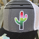 Cambridge Serape Cactus Stripes Black & White Snap Back Trucker Cap