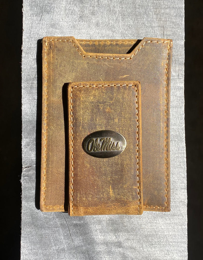 Zep Pro IWT5VINT-Ole MS University of Mississippi Vintage Brown “Crazy Horse” Leather Front Pocket Wallet