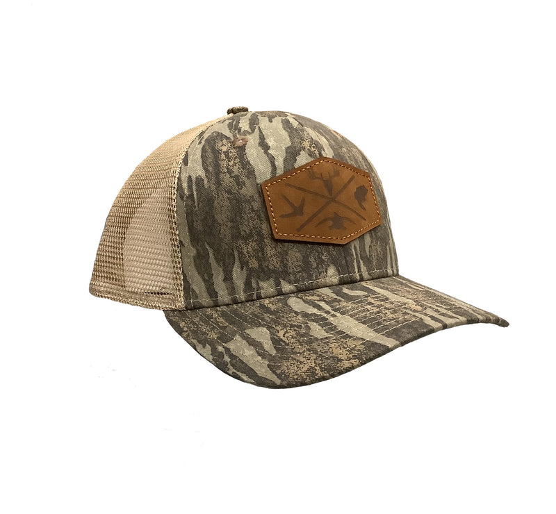 Hunters Logo Leather Patch FH-LOS-NBL-KHK Camo/Khaki Snap Back Trucker Cap