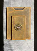 Zep Pro Shotgun Shell Concho Vintage Tan “Crazy Horse” Leather Front Pocket Wallet. Front view.