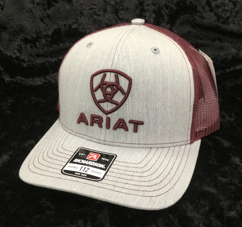 Ariat A300012009 Grey and Burgundy Logo Cap Richardson Trucker