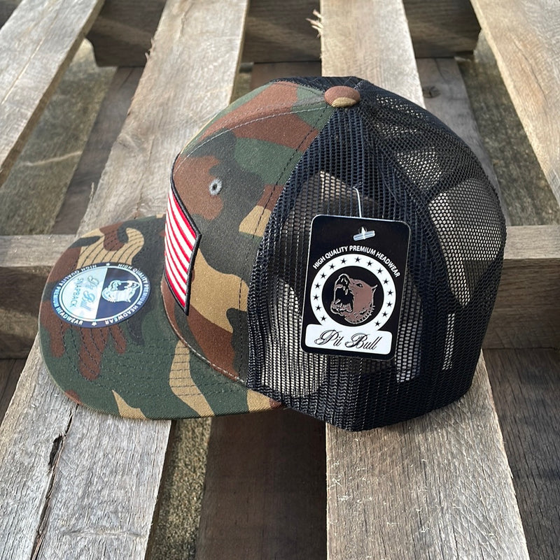 Pit Bull PB222 Camo/Black American Flag Embroidered Patch Cap