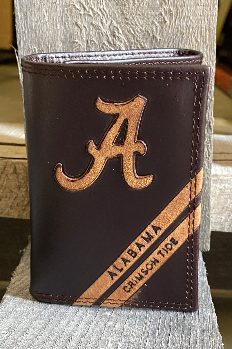 Zep-Pro IWD2BRW-UAL University of Alabama Crimson Tide Brown Debossed Tri-fold Wallet