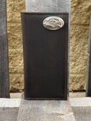 Zep-Pro University of Southern Miss Brown “Crazy Horse” Leather Tall Wallet. front view