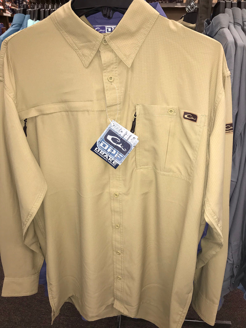 Drake DPF1153-KHK Khaki Flyweight Long Sleeve Shirt CLOSEOUT