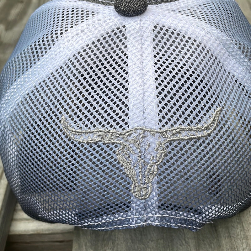 3D Longhorn Grey Snap Back Trucker Cap