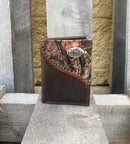 Zep-Pro University of Mississippi 1/2 Mossy Oak Camo/Brown leather Tri-fold Wallet. front view