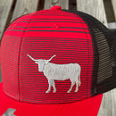 Cambridge Longhorn Stripes Red & Black Snap Back Trucker Cap
