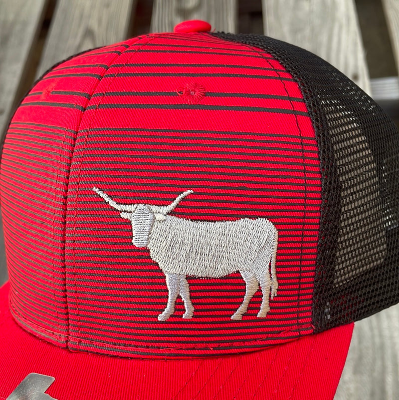 Cambridge Longhorn Stripes Red/Black Snap Back Trucker Cap