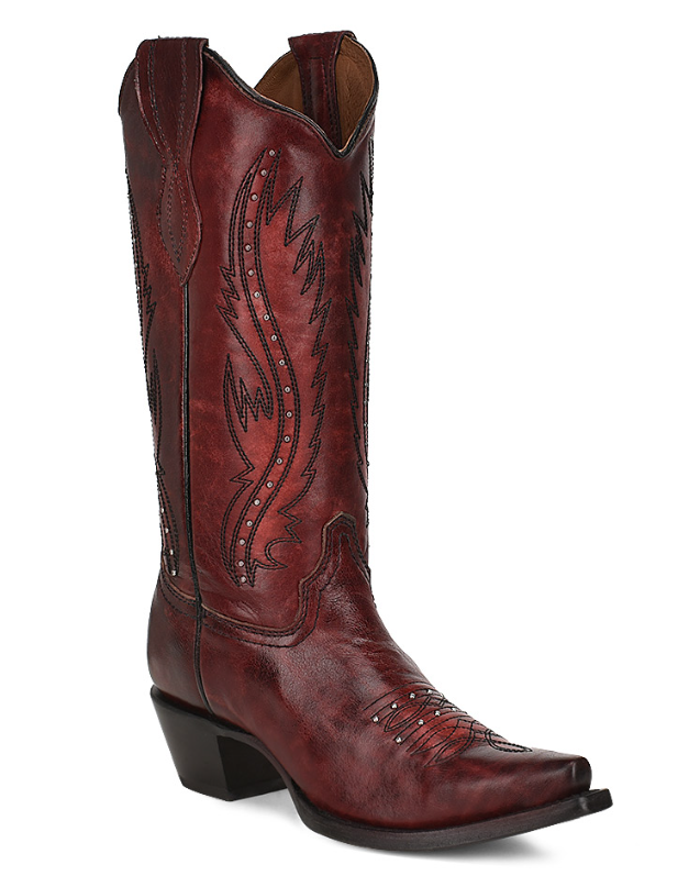 Women's Circle G by Corral L2067 Wine Embroidery & Studs Snip Toe Boot (SHOP IN-STORES TOO)