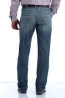 Men's Silver Label Medium Stone Wash jeans back view showing detail of back pockets, belt loop placement, slim fit on seat and leg, straight leg on boots.
