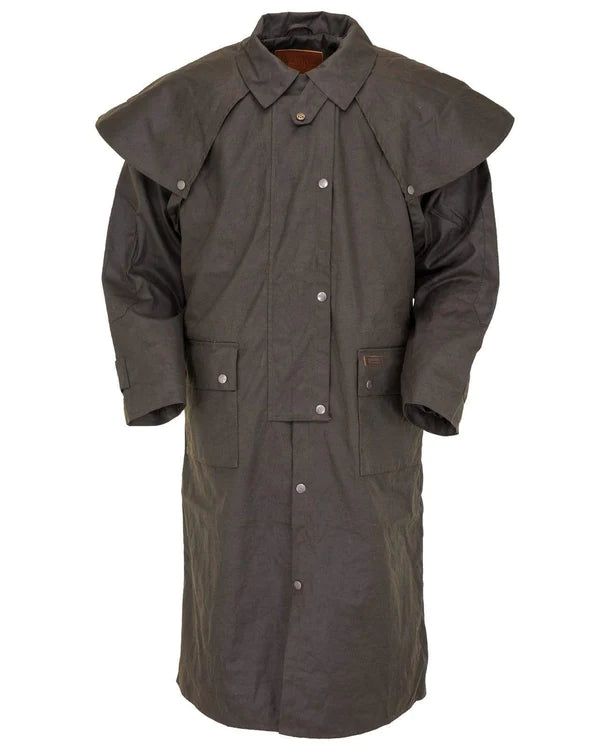 Men's Outback Trading Co 2042-BRN Long Brown Low Rider Oilskin Duster Coat
