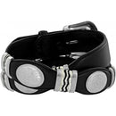 Tony Lama black leather belt with silver-plated buckle and Western style concho details. Rear View