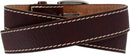 A brown American Bison leather belt with white contrasting stitching and a gunmetal buckle. Rear View