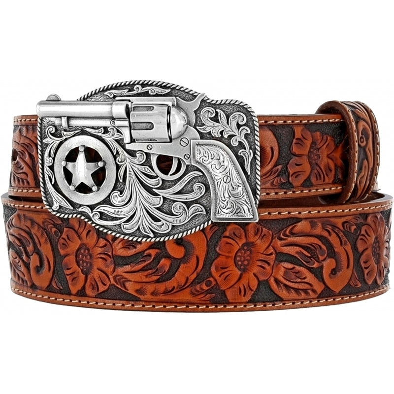 Children's Justin C30124 Lil' Trigger Tooled Leather with Gun Buckle Belt
