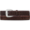 Men's Chocolate Caiman printed leather Western style belt with silver buckle. Front View