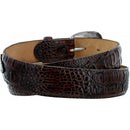Men's Chocolate Caiman printed leather Western style belt with silver buckle. Rear View