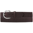 Men's brown leather belt with a silver-plated buckle. Front View