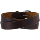 Men's brown leather belt with a silver-plated buckle. Rear View
