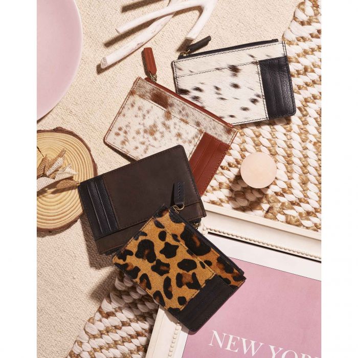 MYRA BAG S-3420 BROADWAY CARD HOLDER BLACK/WHITE COWHIDE