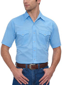 Men's Ely Cattleman Blue Short Sleeve Solid Western Snap Shirt