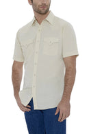 Men's Ely Cattleman Ecru Short Sleeve Solid Western Snap Shirt