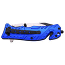 Black and Blue Police knife with a LED light. Shown Closed