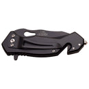 This Black locking knife features a pocket clip and a 2.7 Inch blade. Shown closed