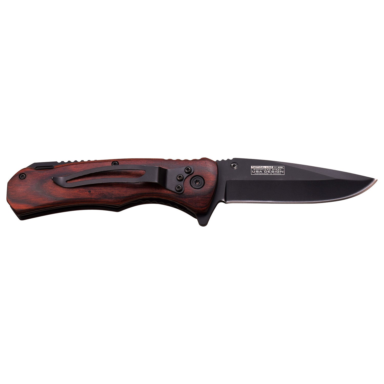 3.5 Inch 3MM Thick Blade, Stainless Steel
Black Blade
Includes Black Pocket Clip
Back View