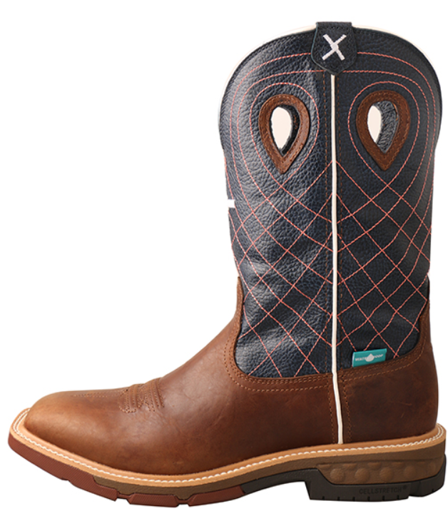 Twisted X MXBW001 Men's 12″ Mocha/Navy Waterproof Western with CellStretch® Work Boot