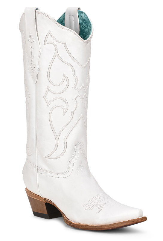 Women's Corral Z5046 White Embroidery Snip Toe Boot *Closeout*